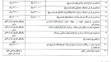 نرخ خدمات قالیشویی اتحادیه صنف قالیشویان تهران