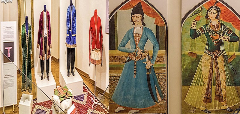 سمت چپ یک شاهزاده قاجاری و سمت راست یک زن قاجاری با لباس‌های مربوط به دوره اول قاجار