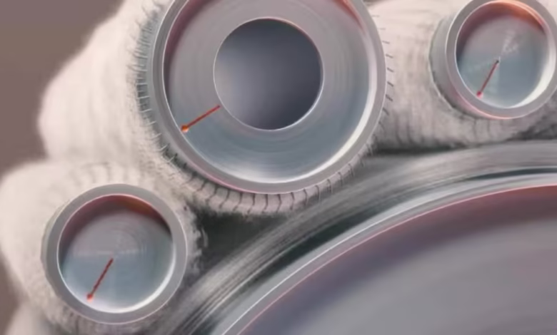 کارگر نساجی در کنار ماشین‌آلات با تجهیزات ایمنی فردی در یک کارخانه ایرانی نساجی زرین‌پود