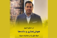 دکتر ناصر سراجی در حال سخنرانی درباره اهمیت برندینگ و تحلیل دادهها برای صادرات فرش ماشینی ایران