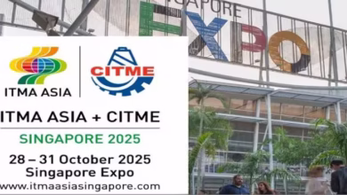 نمایش بازدیدکنندگان در سالن‌های نمایشگاه ITMA ASIA 2025 سنگاپور با ماشین‌آلات نساجی مدرن